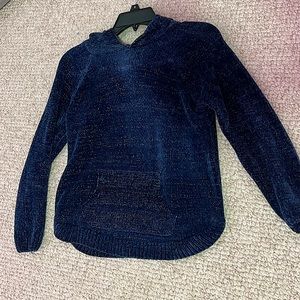 Dark blue and gold velvet hoodie sweater